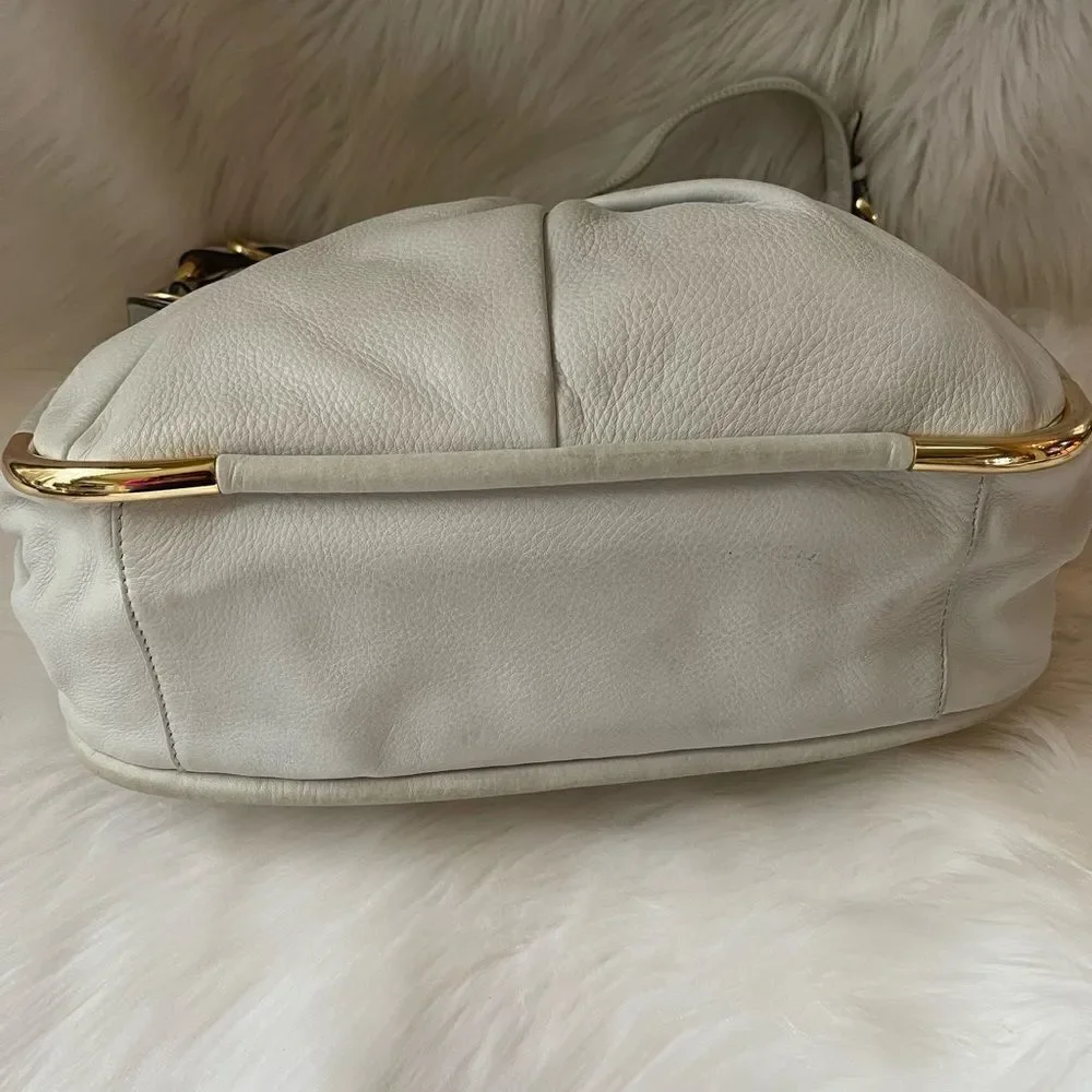 B Makowsky Hobo leather sand white slouch shoulder bag with gold tone ha…